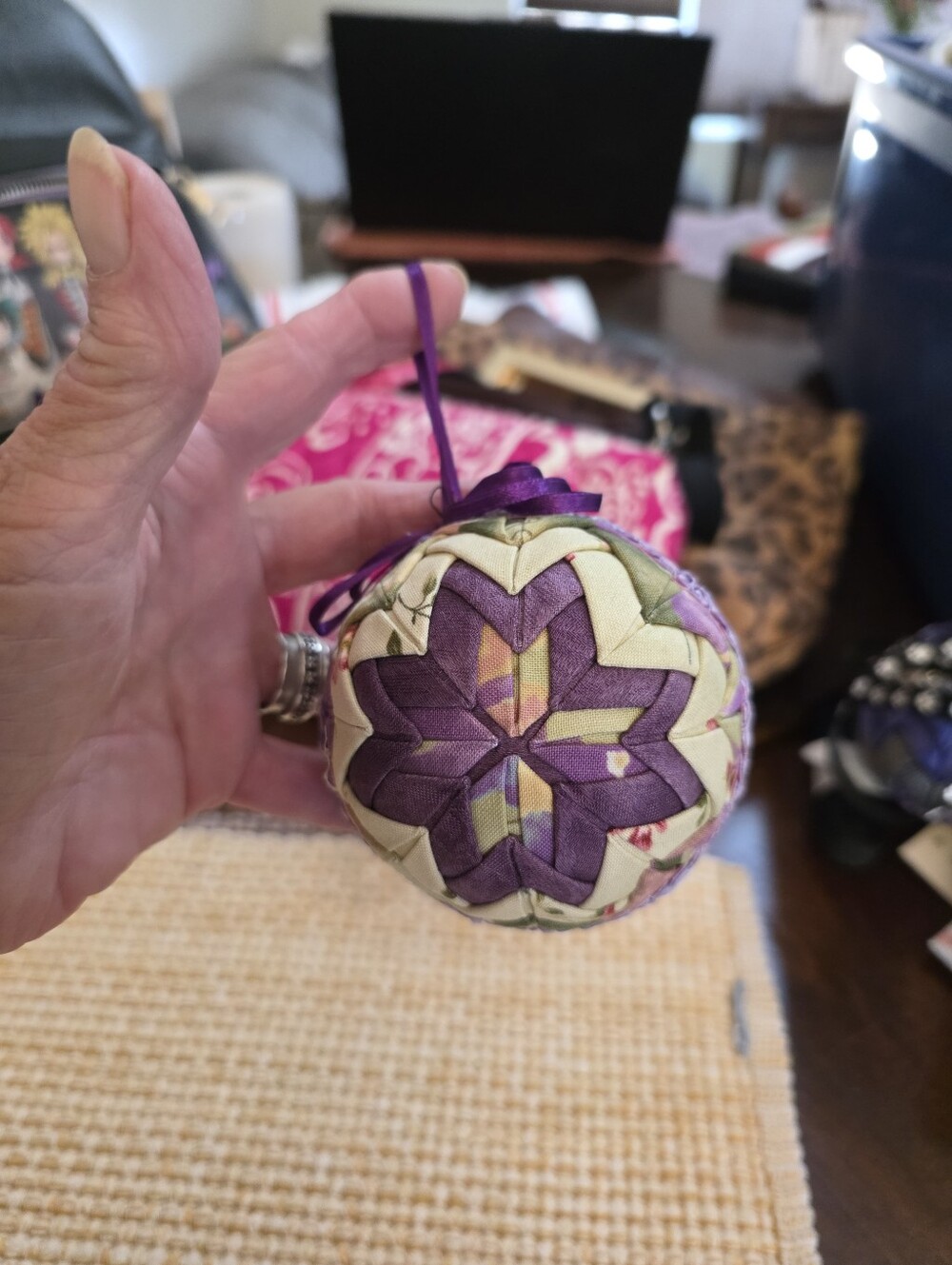 Handmade Purple Star Patchwork Ornament - Home Accents